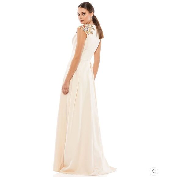 Mac Duggal 26540 Ieena Beaded Cap Sleeve V Neck A Line Gown Dress Cream Size 4 - Picture 4 of 16